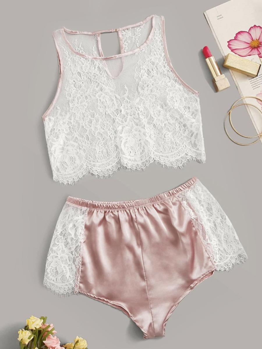 

lovely Sexy Lace Patchwork Light Pink Sleepwear