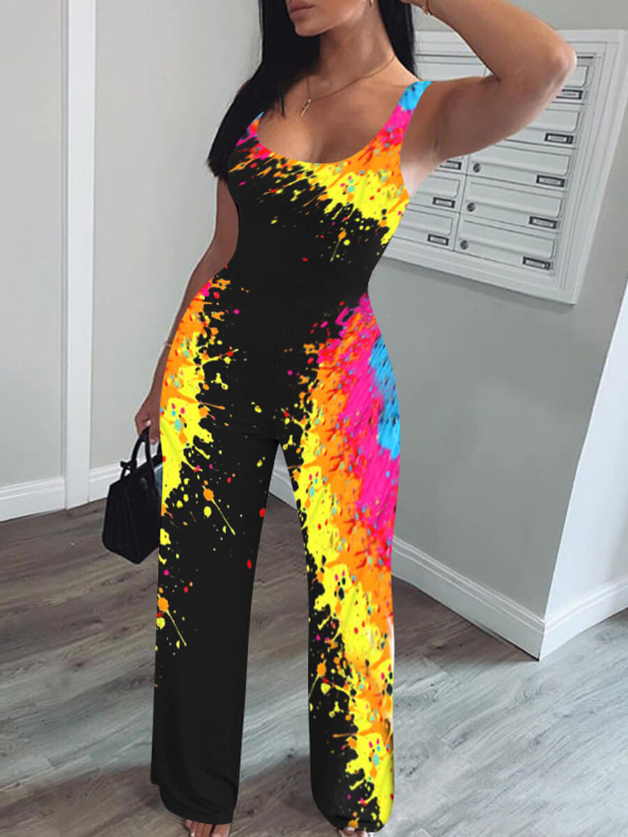 

lovely Trendy Sleeveless Graffiti Print Black One-piece Jumpsuit