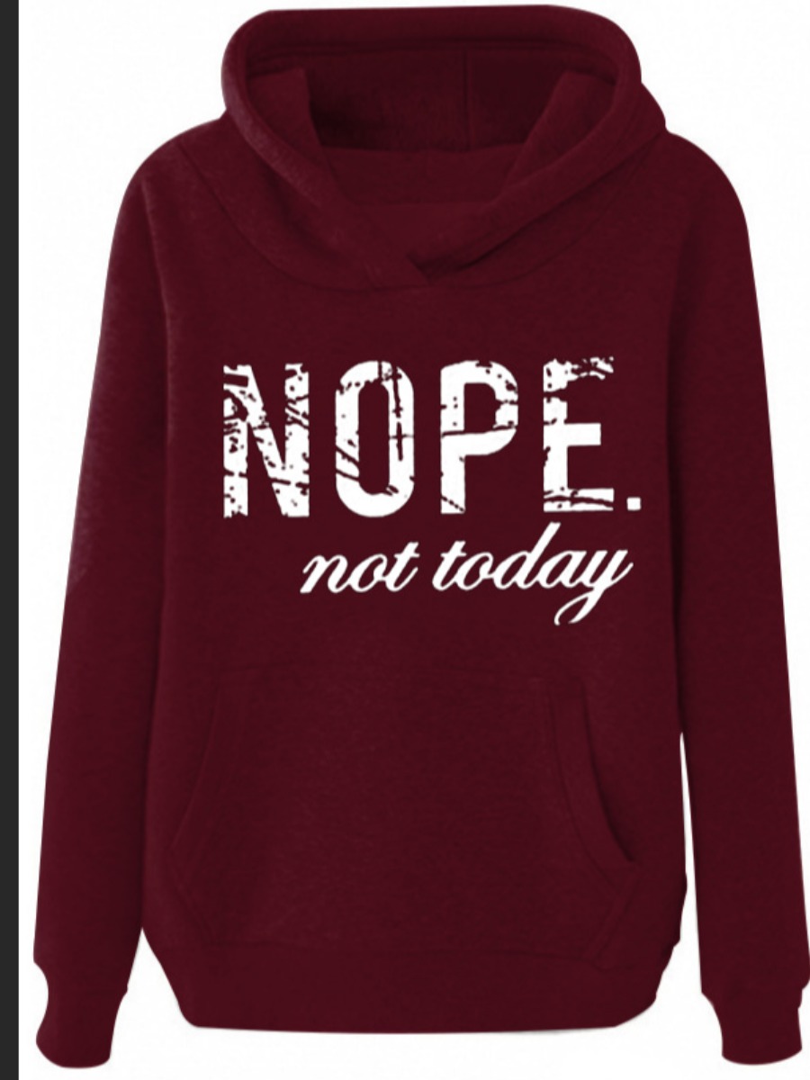 

lovely Sportswear Hooded Collar Letter Print Wine Red Hoodie