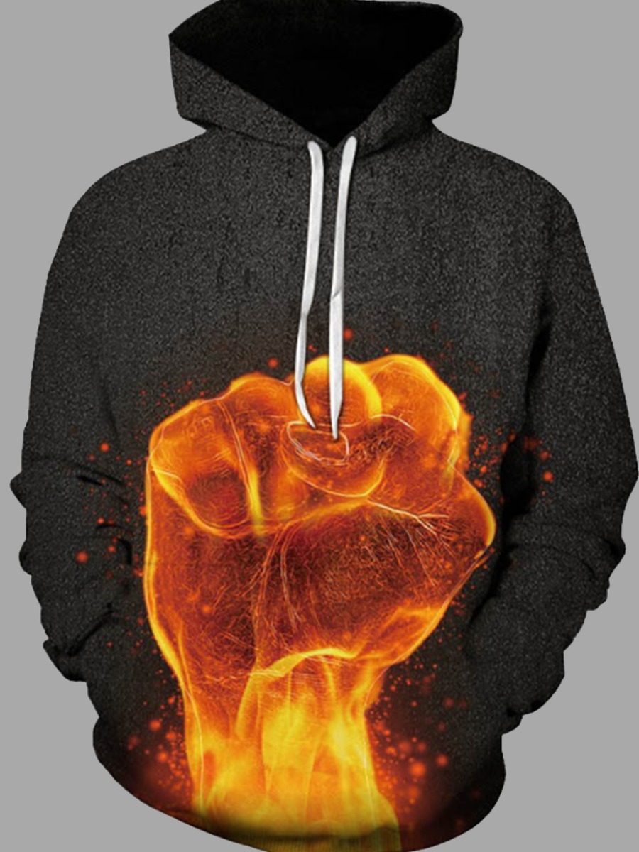 

Men lovely Casual Hooded Collar Print Black Hoodie