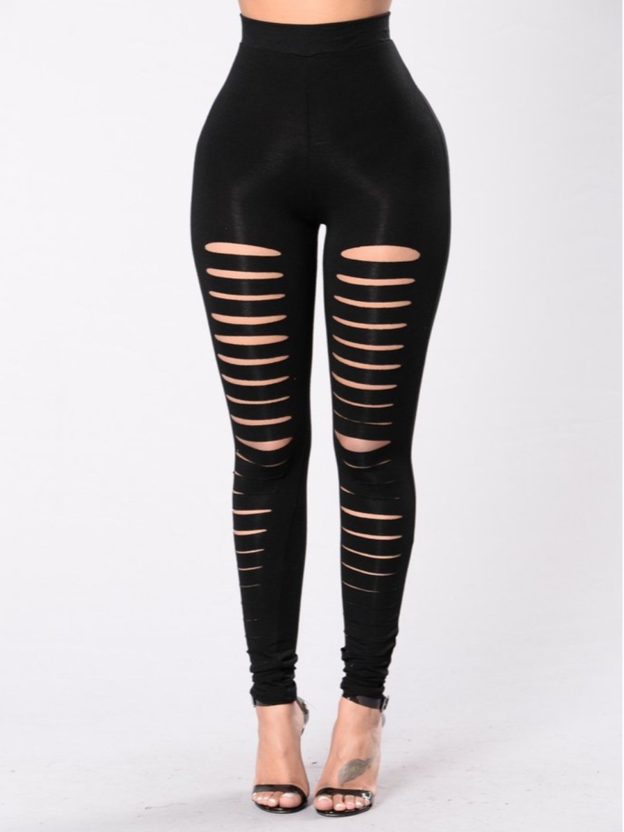 

lovely Street Hollow-out Black Pants