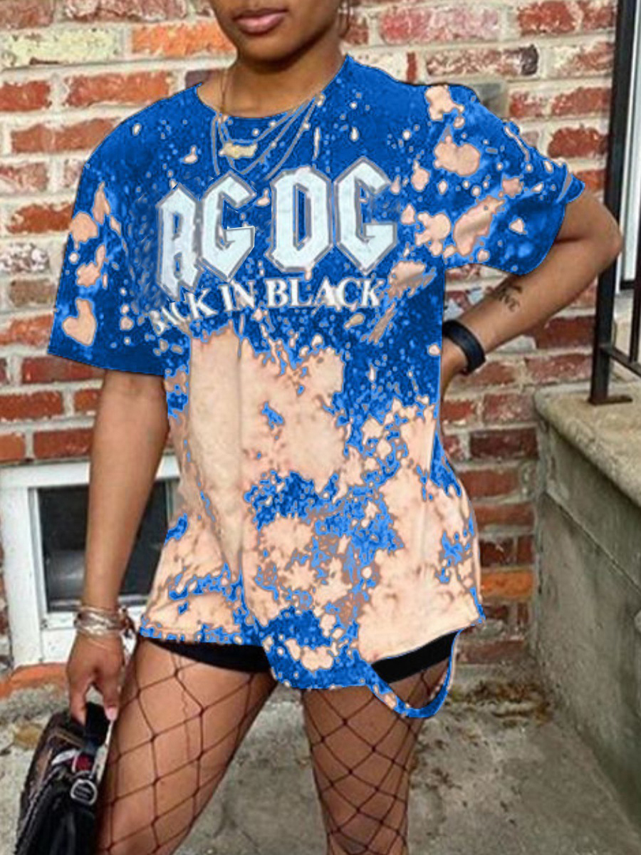 

Lovely Street O Neck Print Blue T-shirt