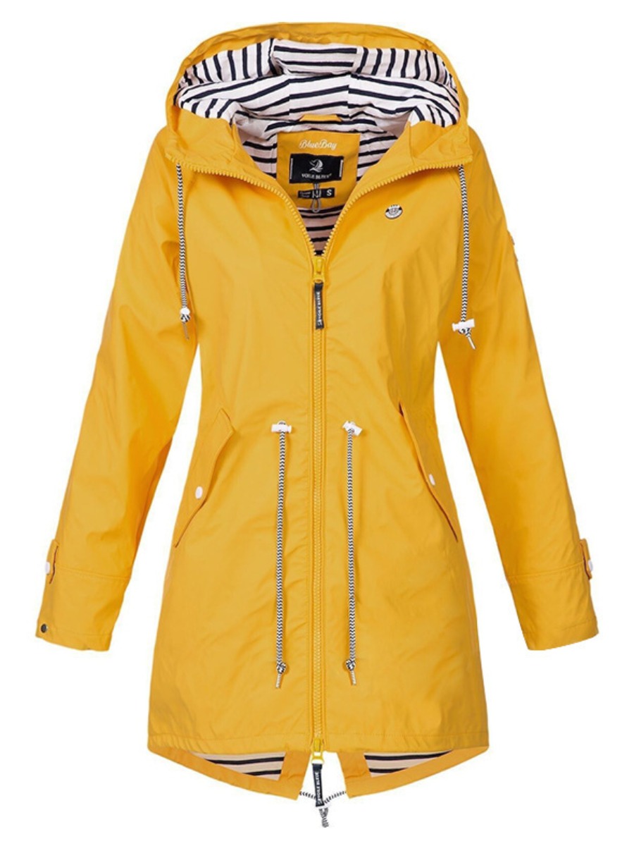 

lovely Sportswear Hooded Collar Zipper Design Yellow Coat