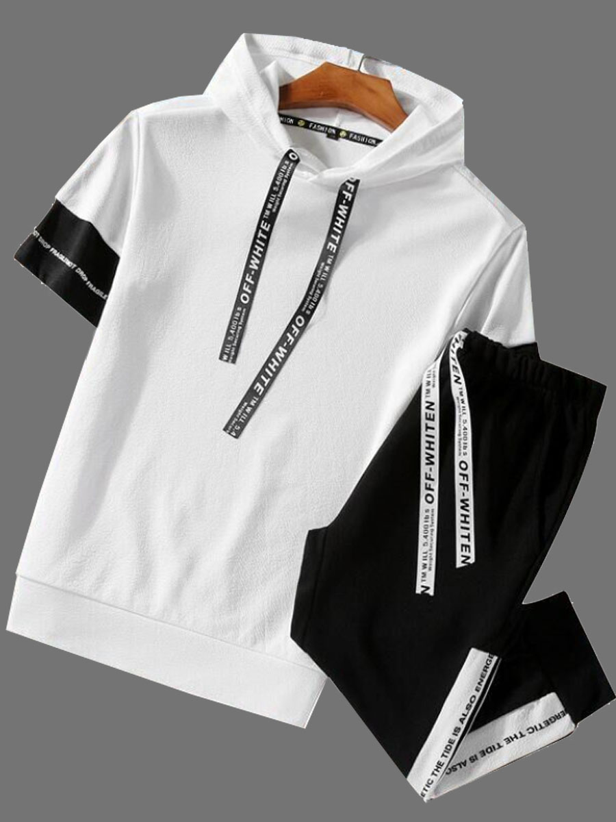 

lovely Casual Hooded Collar Letter Print White Men Two-piece Pants Set