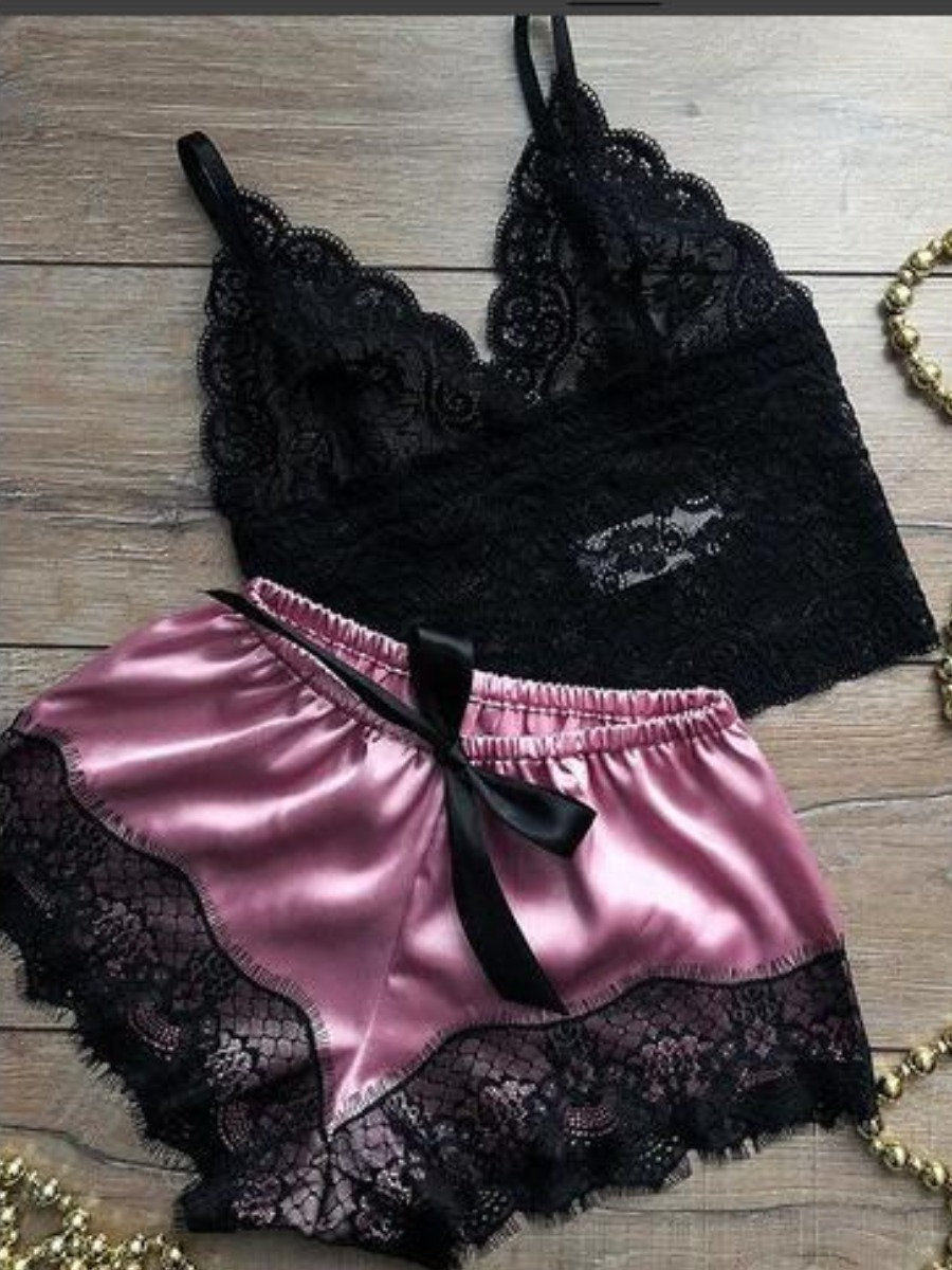 

Lovely Sexy Lace Patchwork Purple Sleepwear