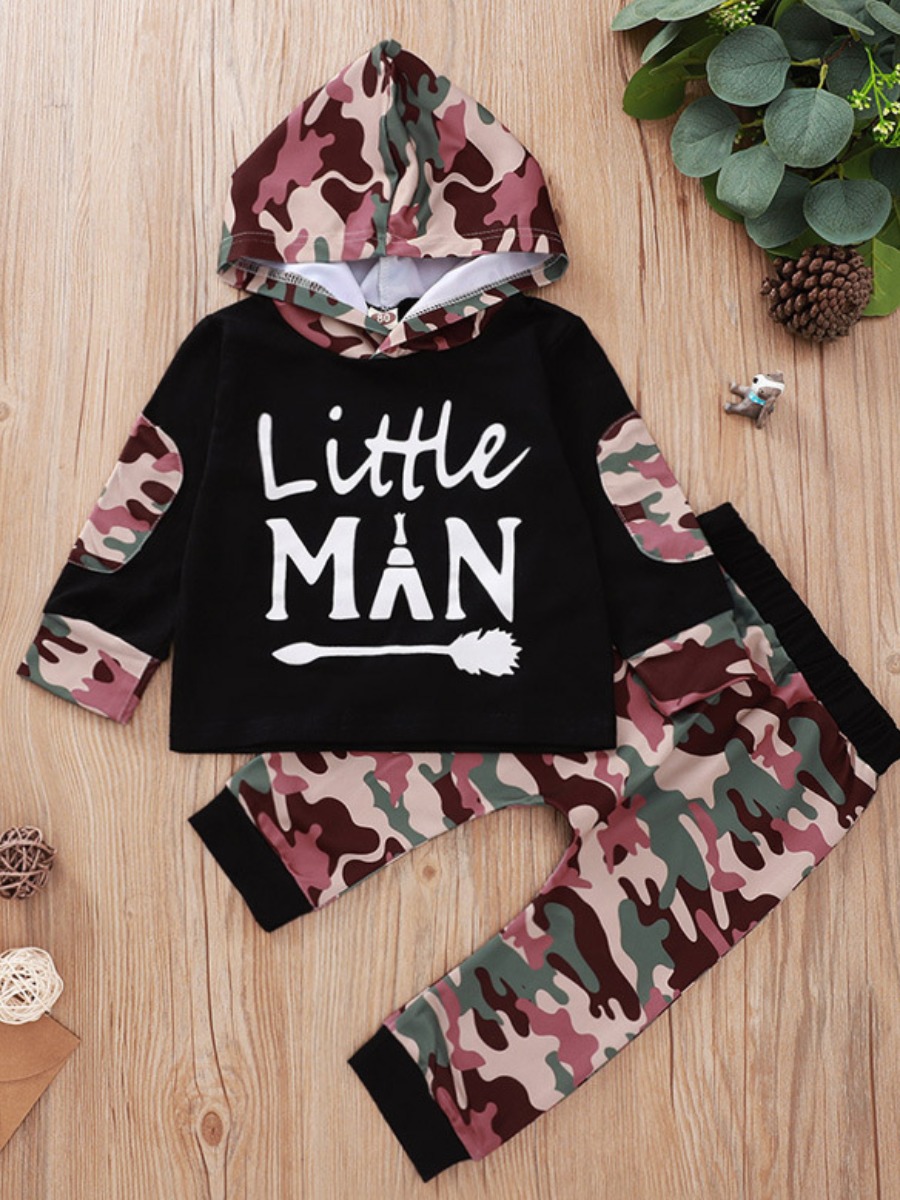

lovely Casual Hooded Collar Print Black Boy Two-piece Pants Set