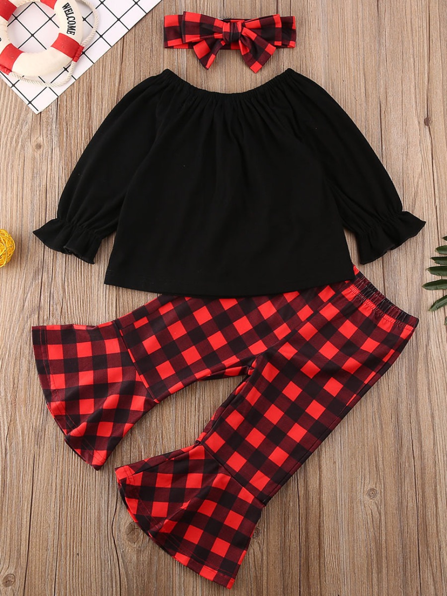 

lovely Casual O Neck Grid Print Black Girl Two-piece Pants Set