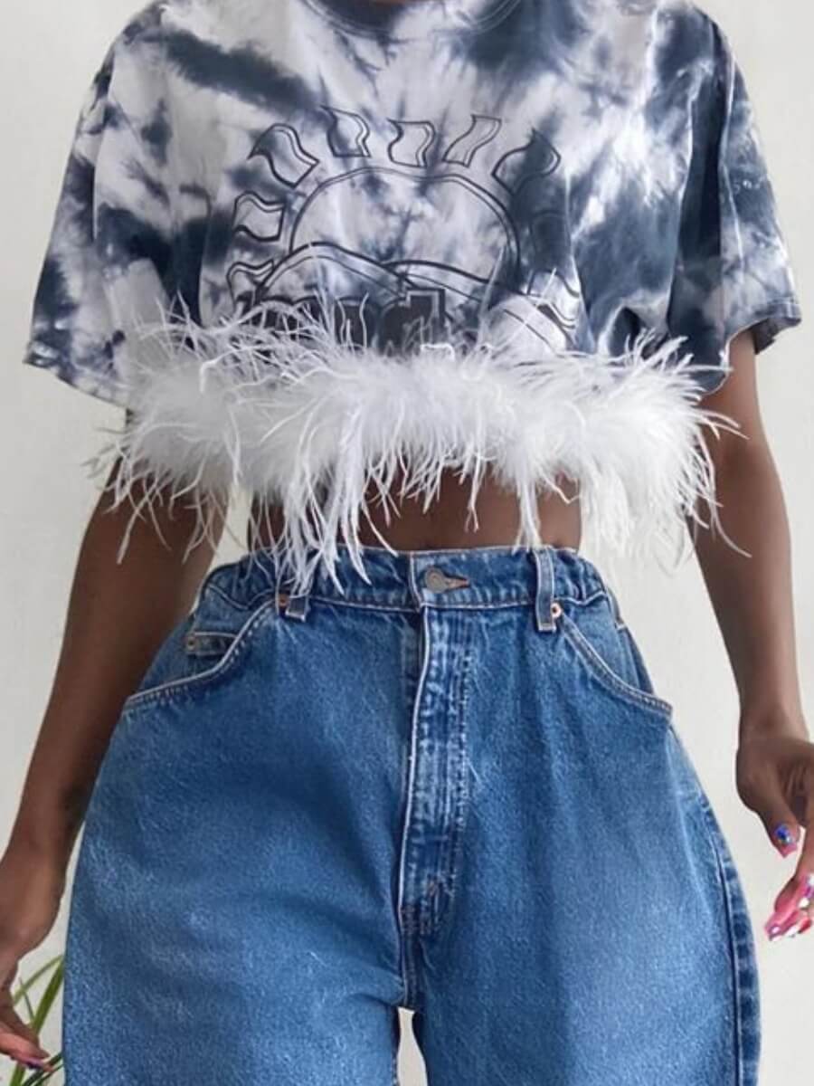

Lovely Casual Print Patchwork Dark Blue T-shirt