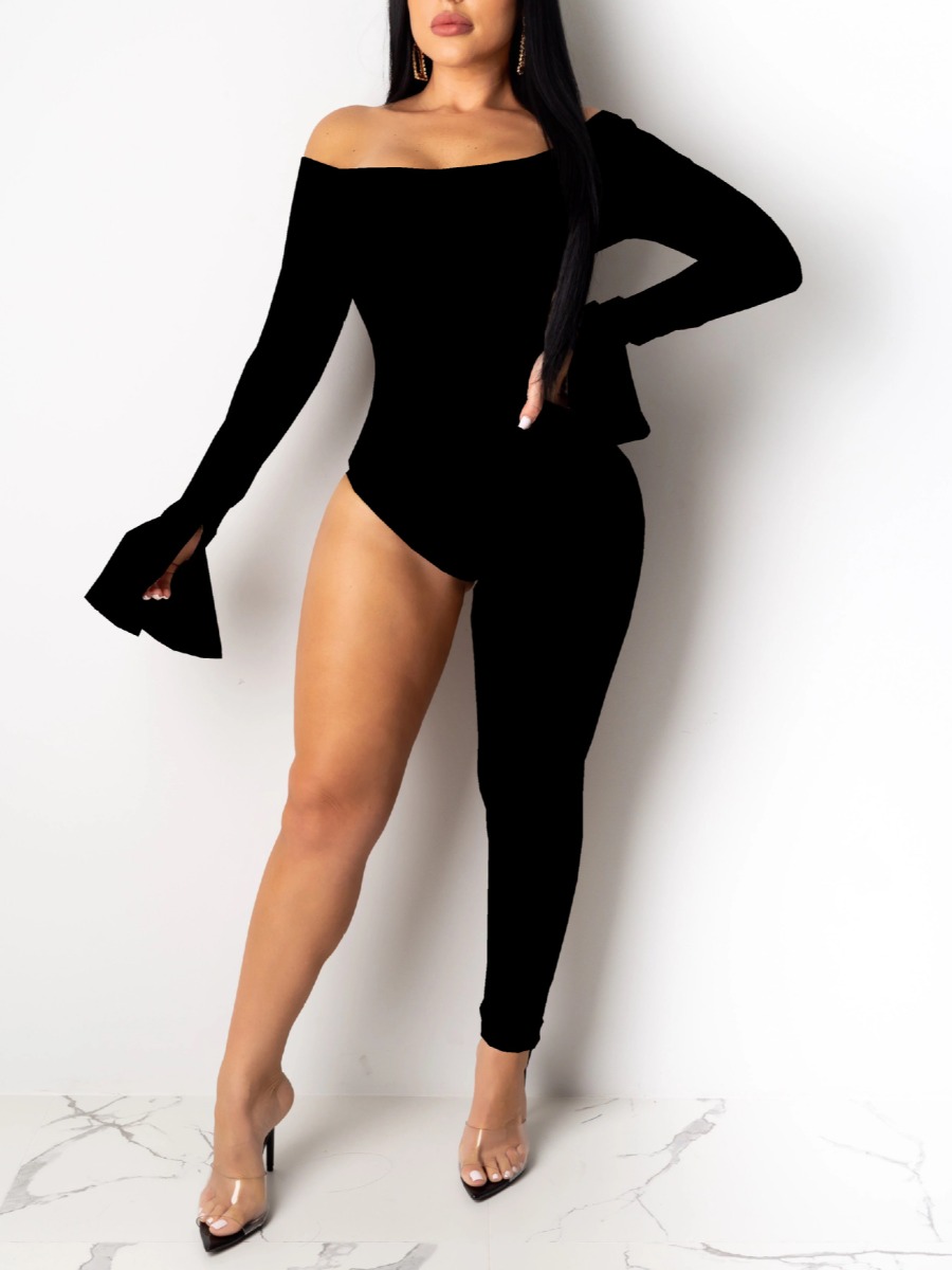 

lovely Trendy Dew Shoulder Asymmetrical Black One-piece Jumpsuit