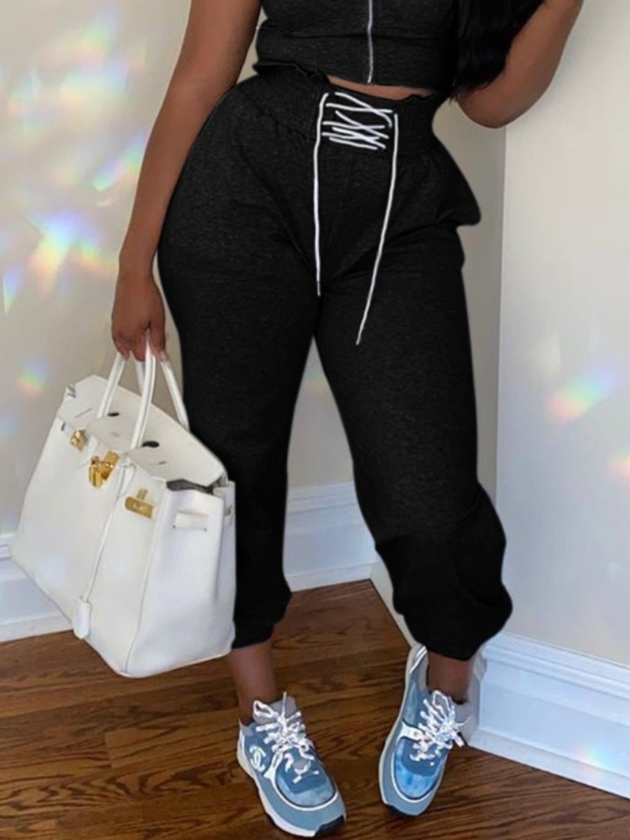 

lovely Casual Bandage Design Black Pants