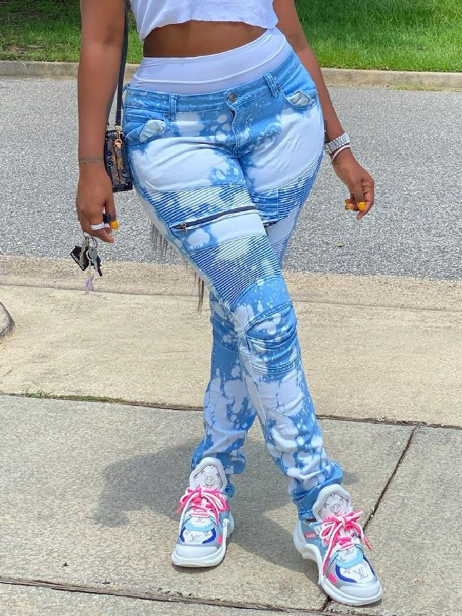 

lovely Street Tie-dye Baby Blue Jeans
