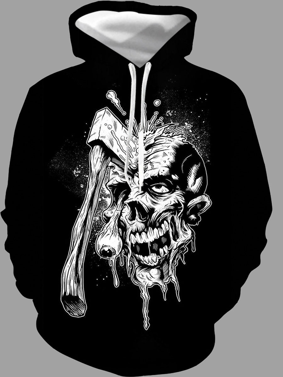 

lovely Street Hooded Collar Skull Print Black Men Hoodie