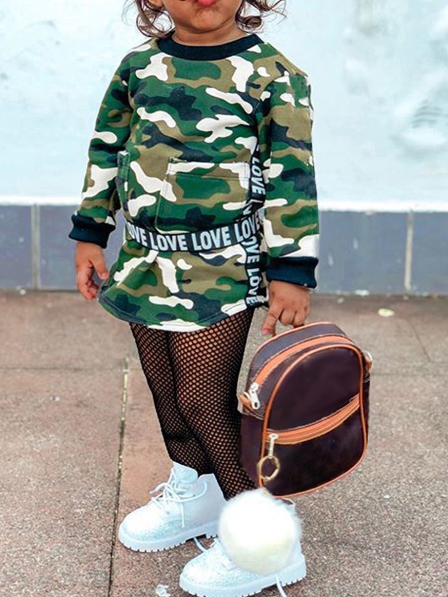 

lovely Trendy O Neck Camo Print Girl Two-piece Pants Set