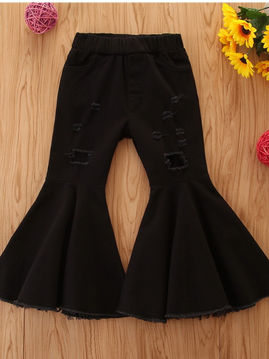 

lovely Trendy Broken Holes Flared Black Girl Jeans