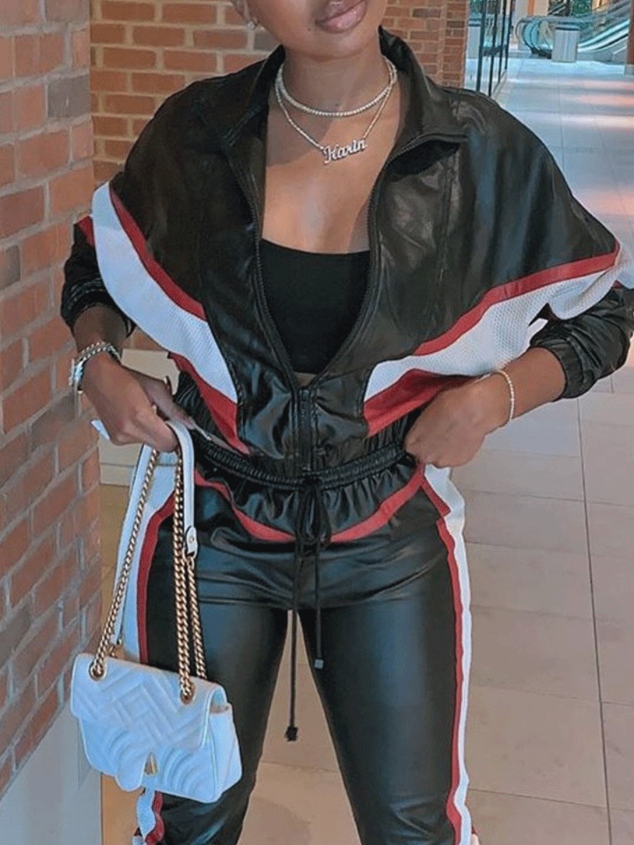 

lovely Casual Zipper Design Patchwork Black Coat