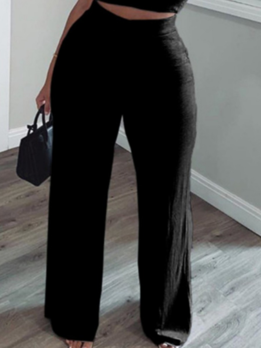 

lovely Casual Basic Loose Black Pants
