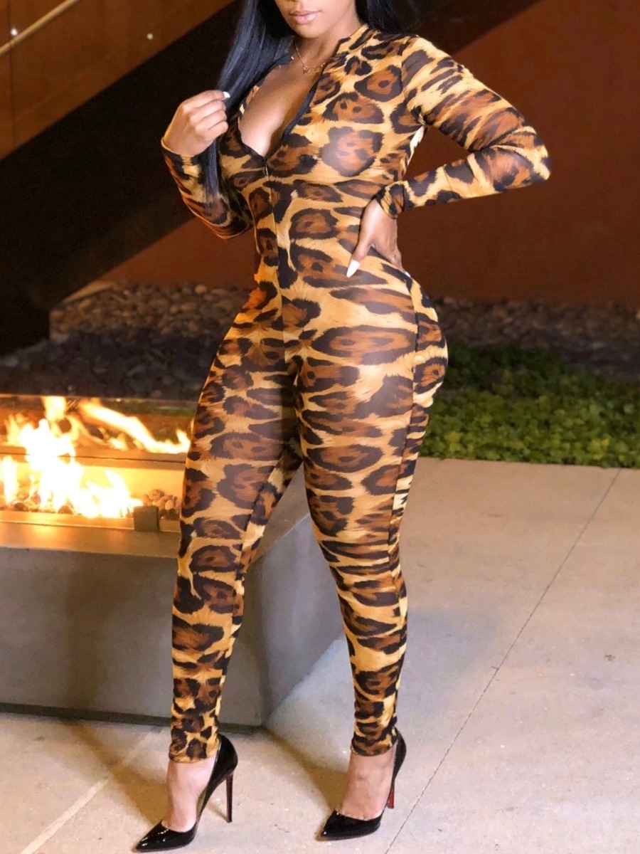 

lovely Sexy Leopard Print Skinny One-piece Jumpsuit