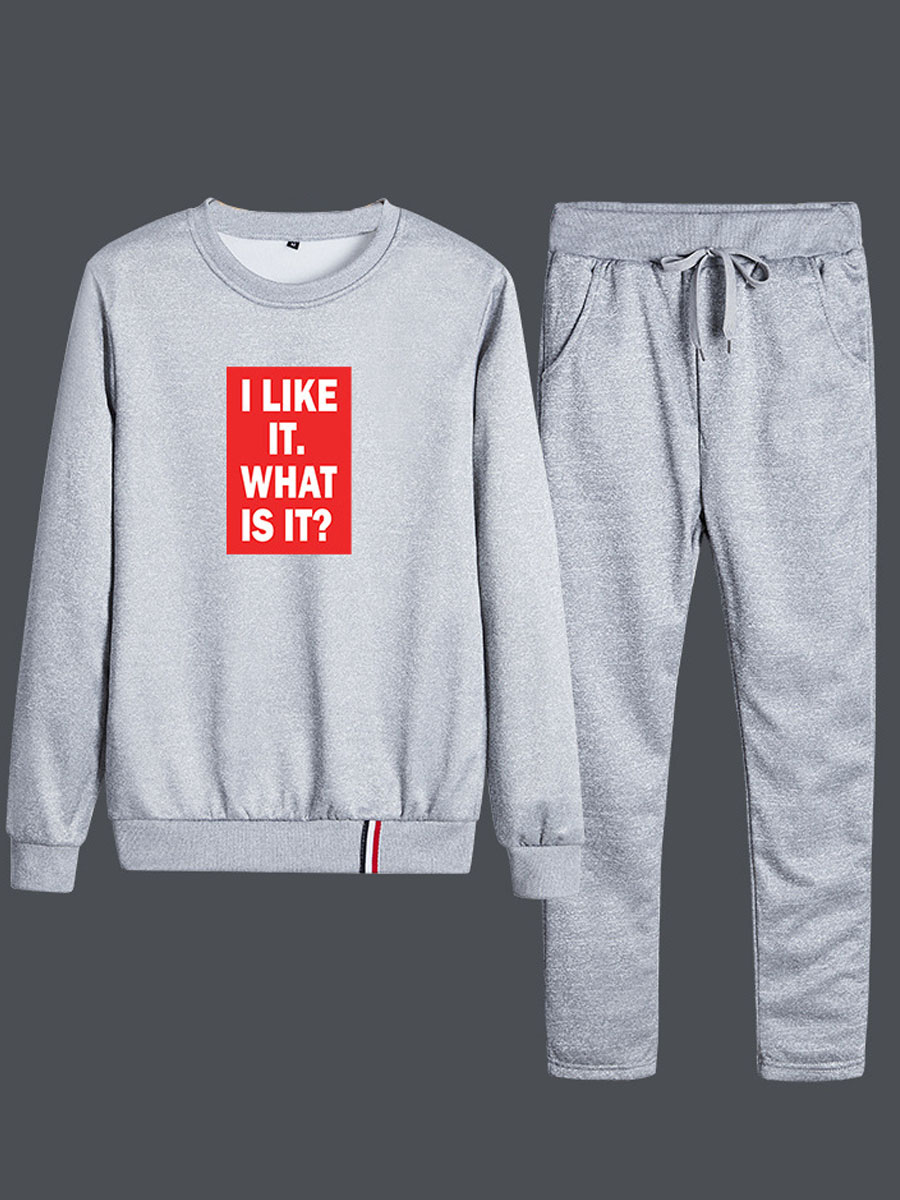 

lovely Leisure O Neck Letter Print Grey Men Two-piece Pants Set