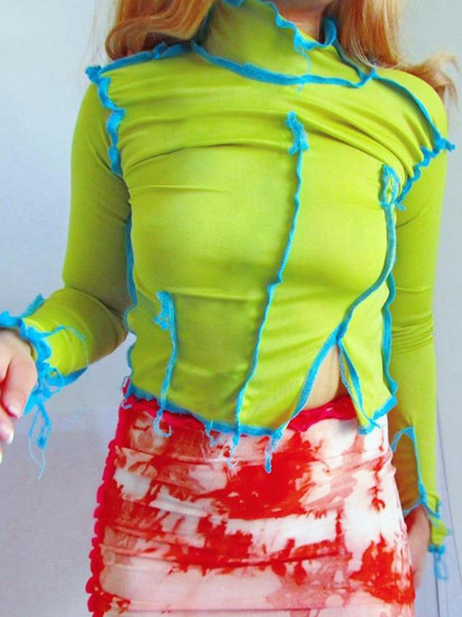 

lovely Street Patchwork Green T-shirt