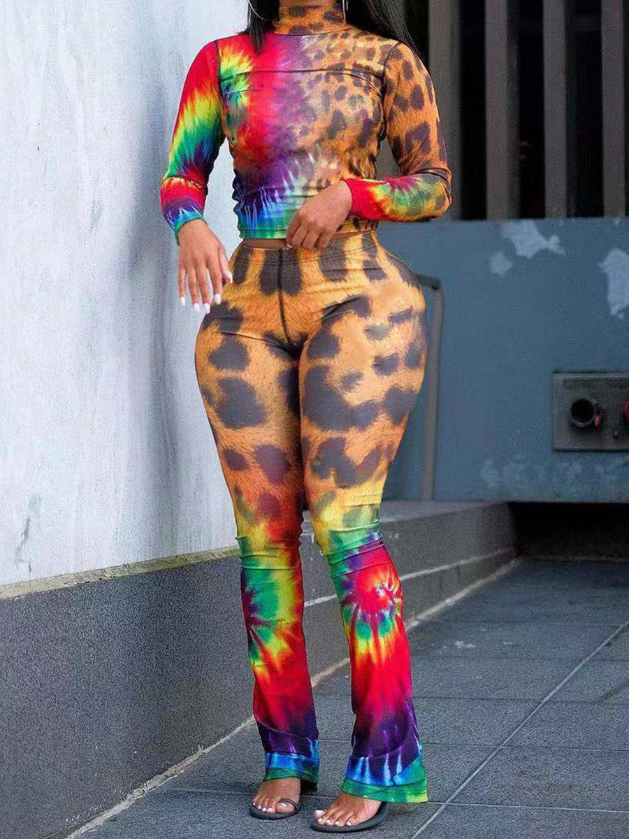 

Lovely Sportswear Print Skinny Gold Plus Size Two-piece Pants Set