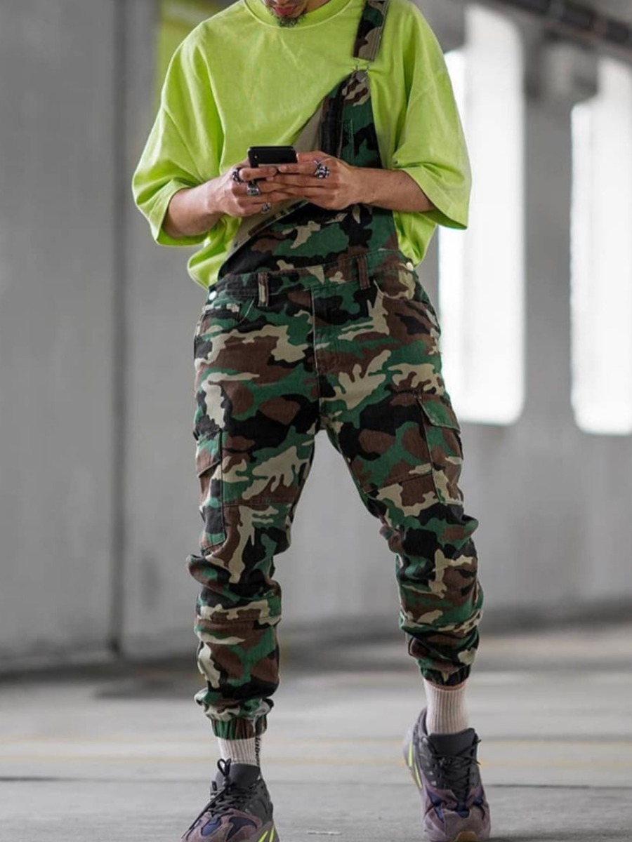 

lovely Stylish Camo Print Men Denim One-piece Jumpsuit