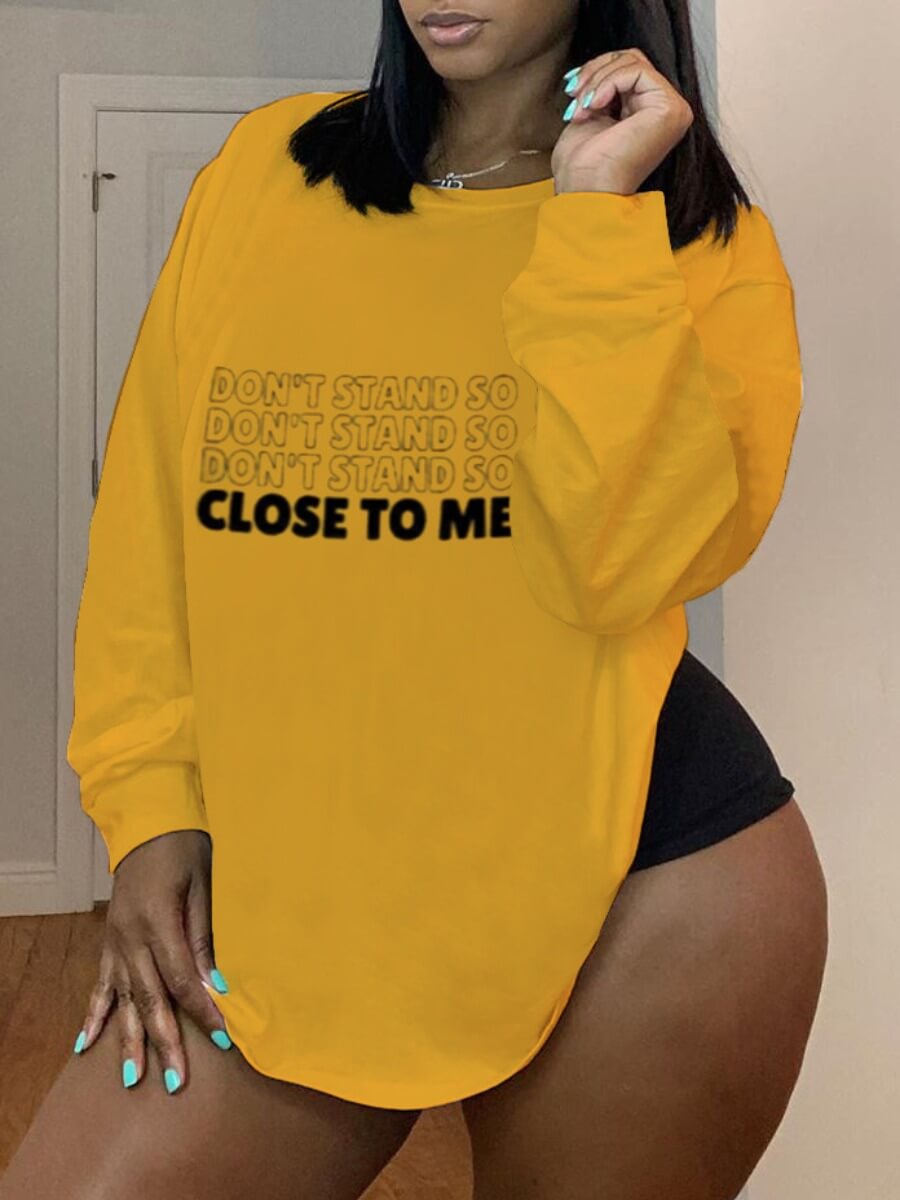 

Lovely Casual O Neck Letter Print Yellow Hoodie