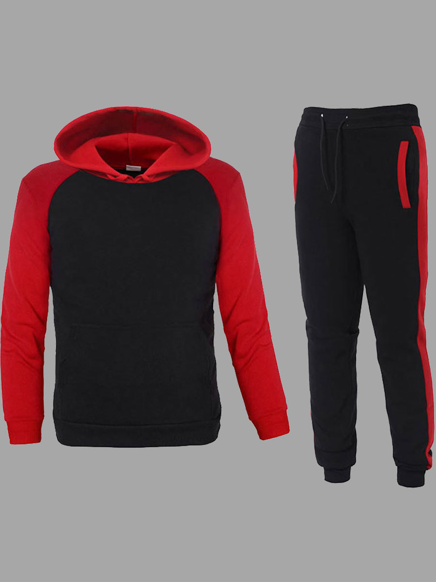 

lovely Sportswear Hooded Collar Patchwork Red Men Two-piece Pants Set