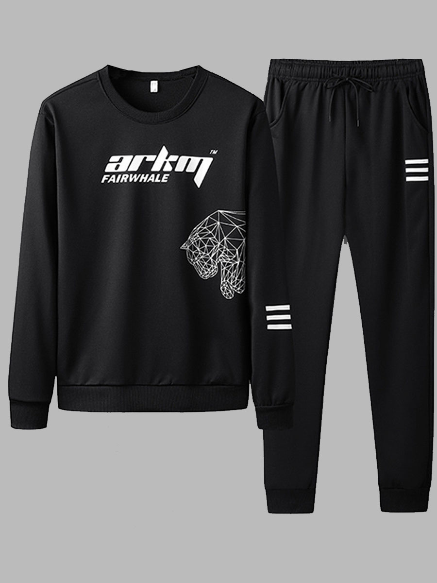 

lovely Sportswear O Neck Print Black Men Two-piece Pants Set