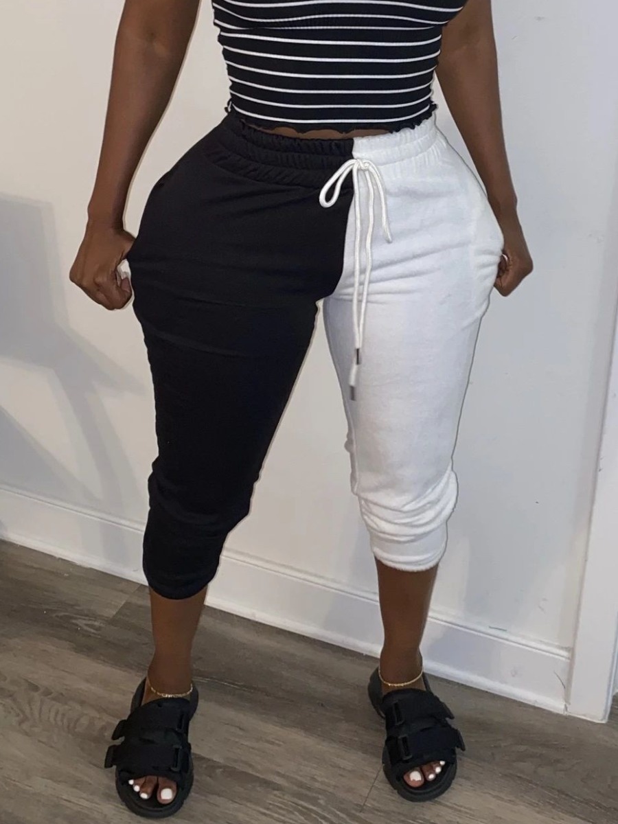 

lovely Casual Patchwork Drawstring Black Pants