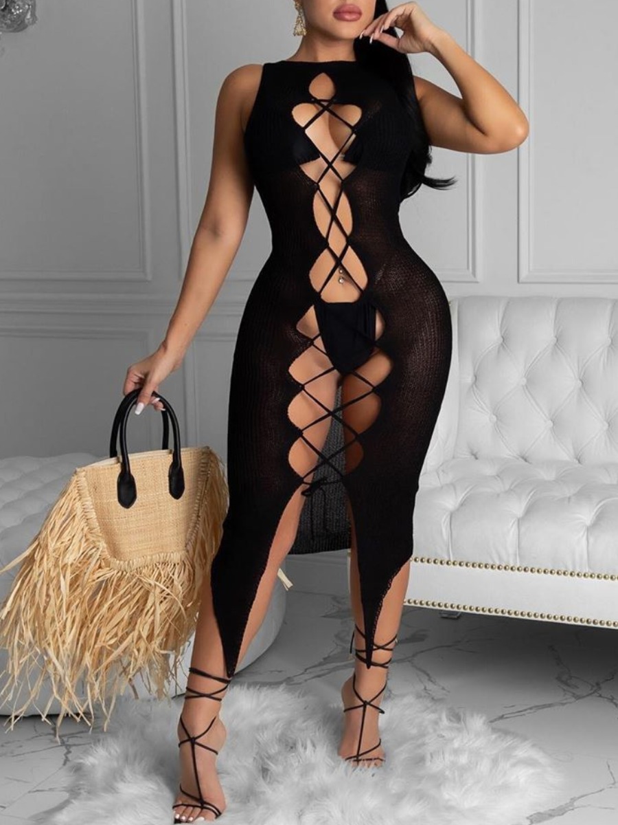 

lovely Sexy Bandage Design Black Knee Length Dress