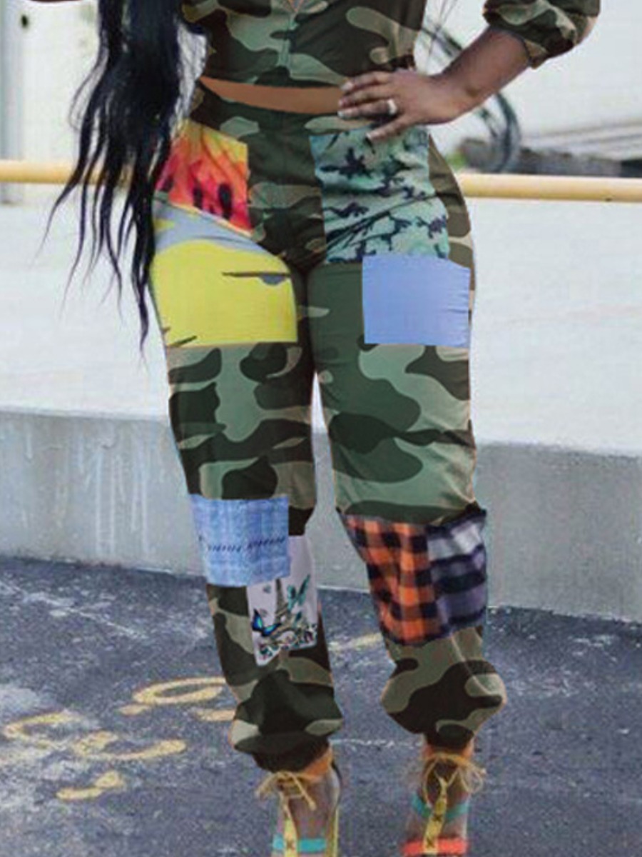 

lovely Street Camo Print Patchwork Pants