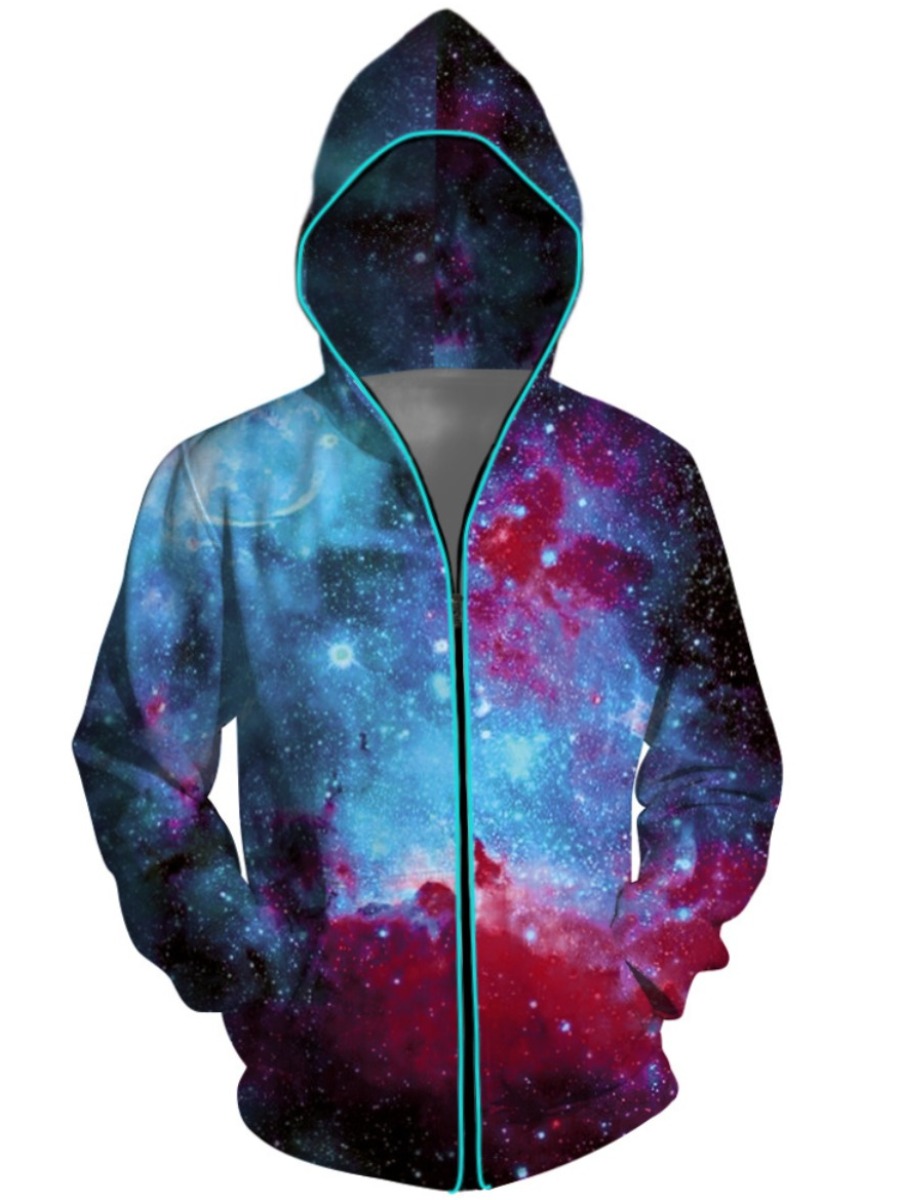 

Lovely Trendy Hooded Collar Starry Sky Print Blue Coat