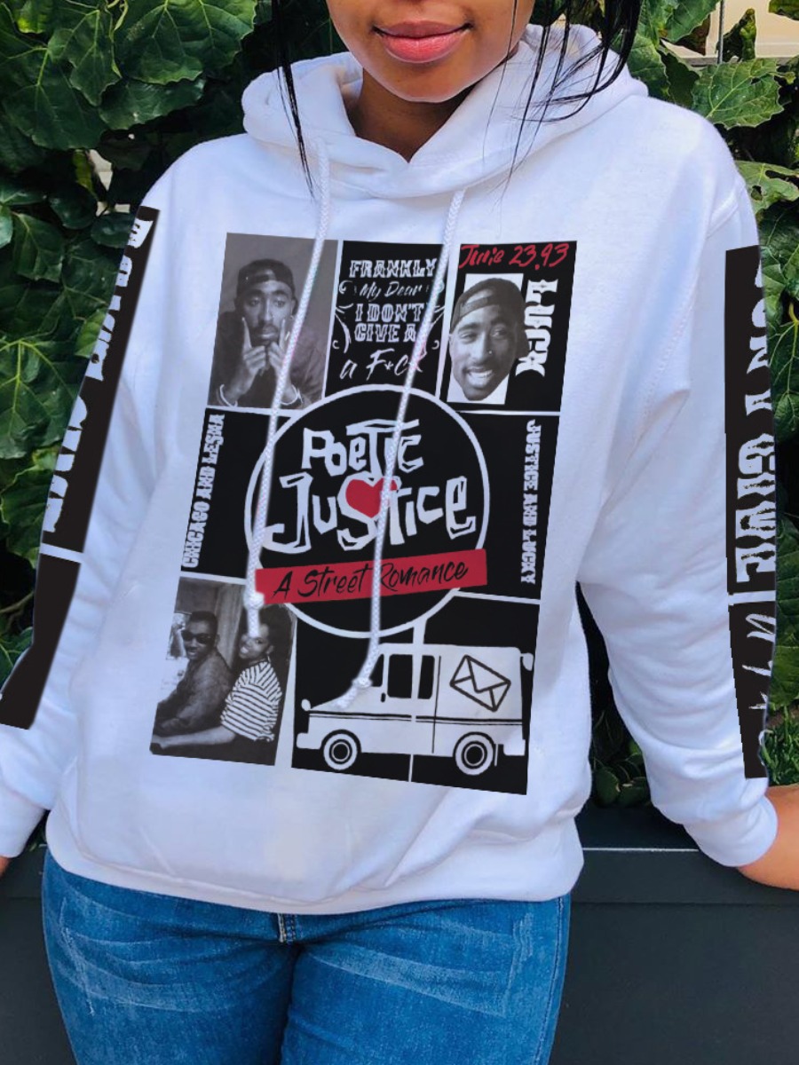 

lovely Casual Hooded Collar Print Pure White Hoodie