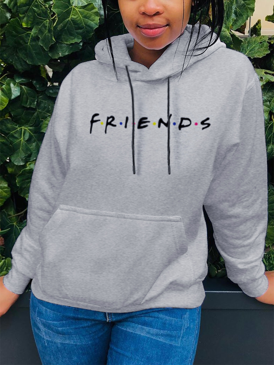 

Lovely Sportswear Hooded Collar Letter Print Grey Hoodie