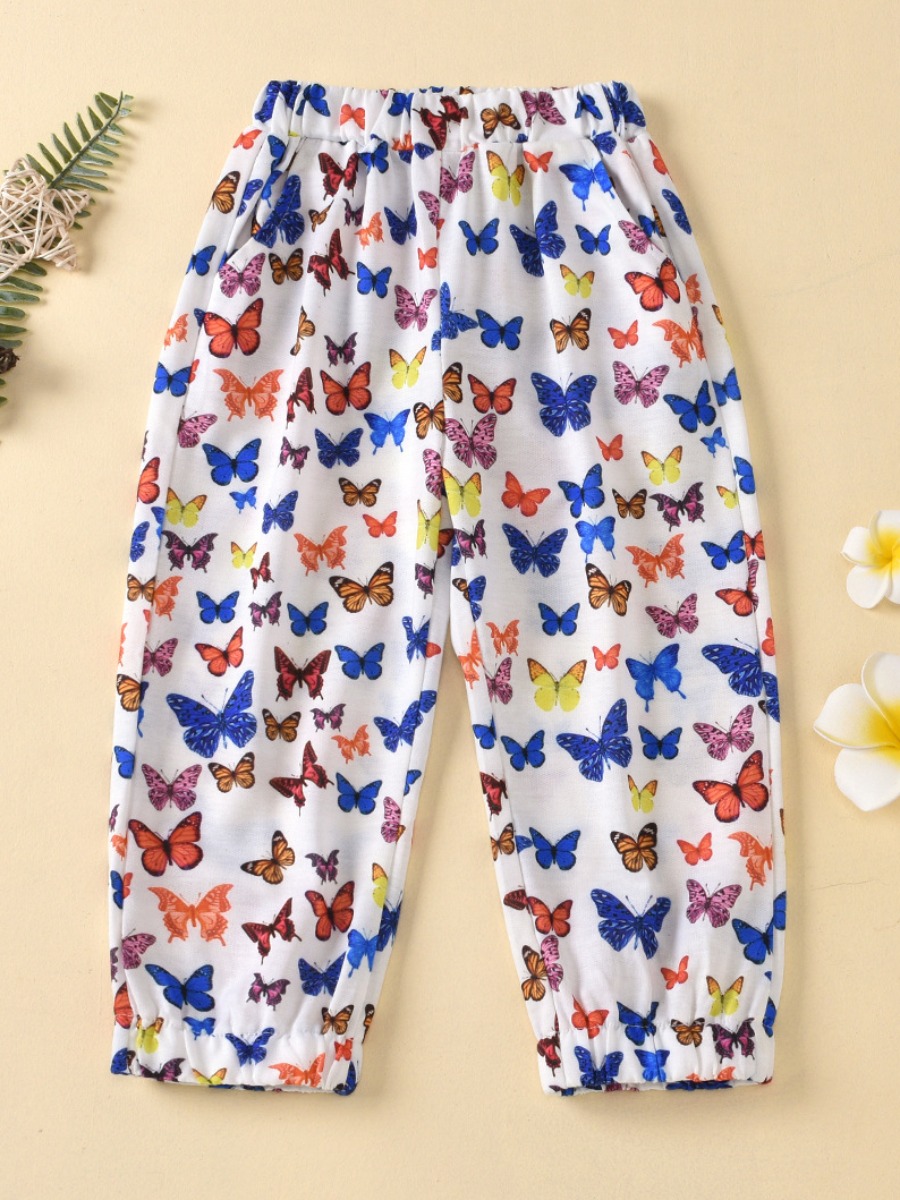 

lovely Casual Butterfly Print White Girl Pants