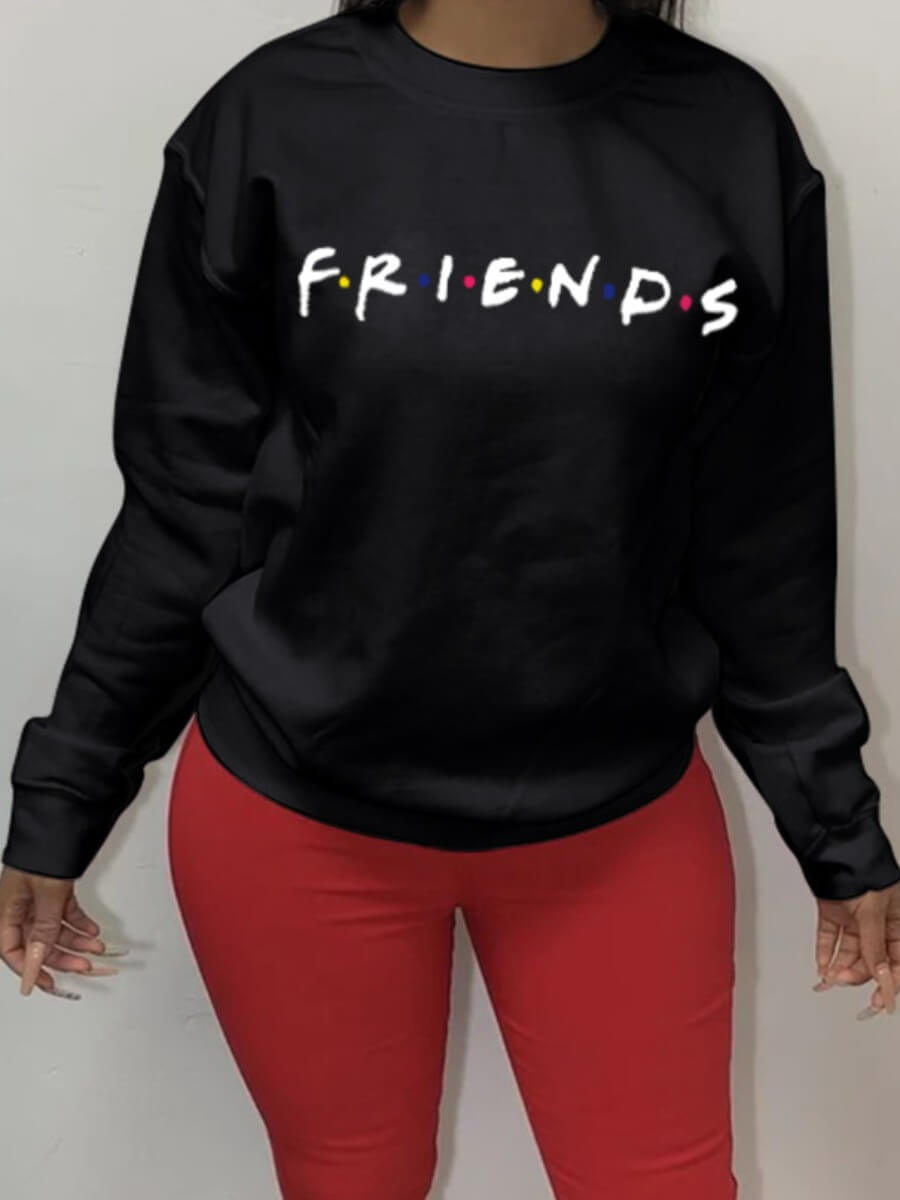 

Lovely Casual O Neck Letter Print Black Hoodie