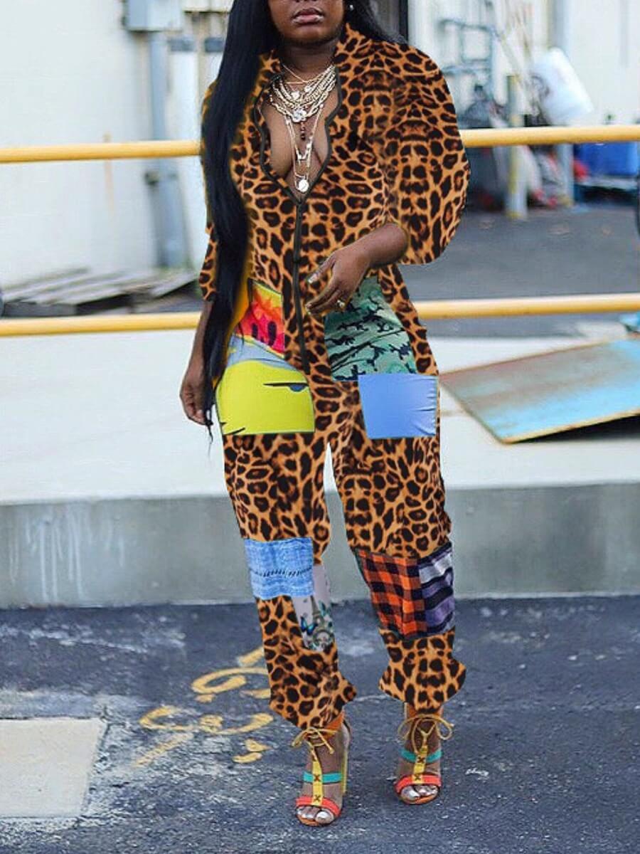 

Lovely Trendy Zipper Design Leopard Print One-piece Jumpsuit