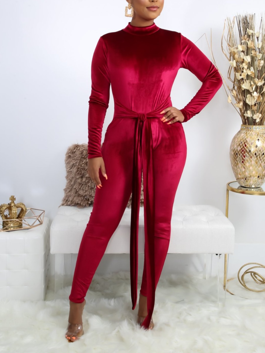 

lovely Leisure Basic Skinny Red One-piece Jumpsuit