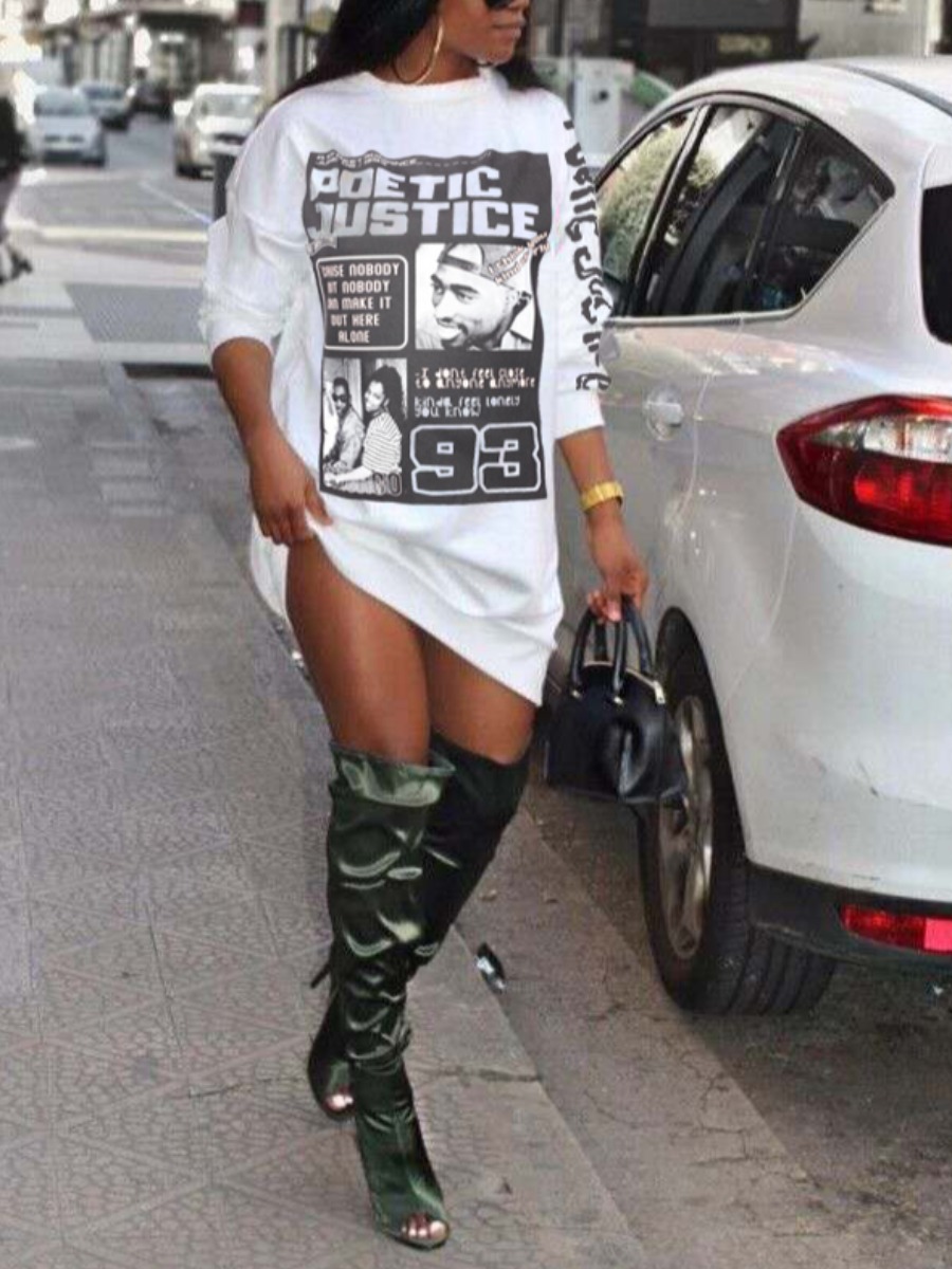

Lovely Street O Neck Print White Mini Dress
