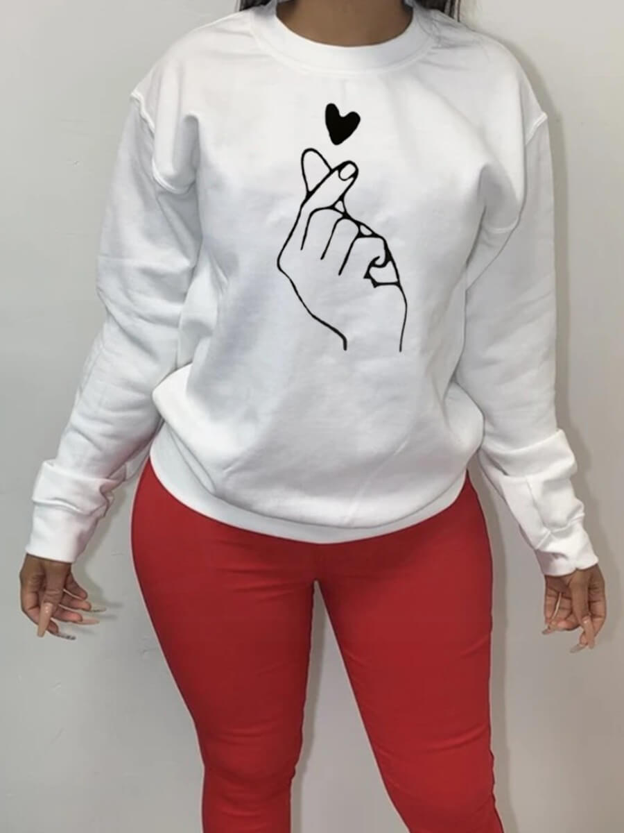 

Lovely Casual O Neck Print White Hoodie
