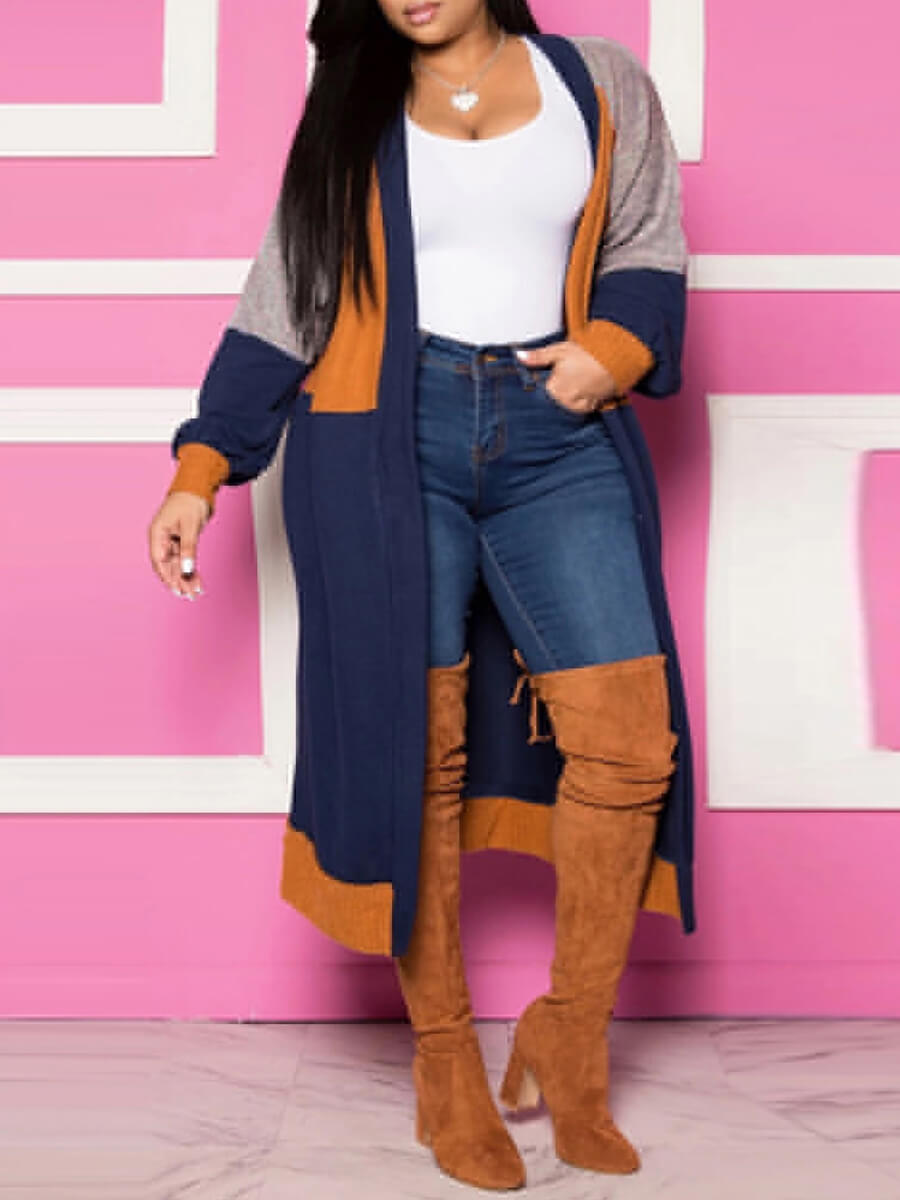 LW Plus Size Color Lump Patchwork Coat