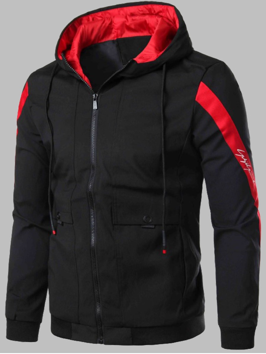 

lovely Street Hooded Collar Zipper Design Black Men Jacket