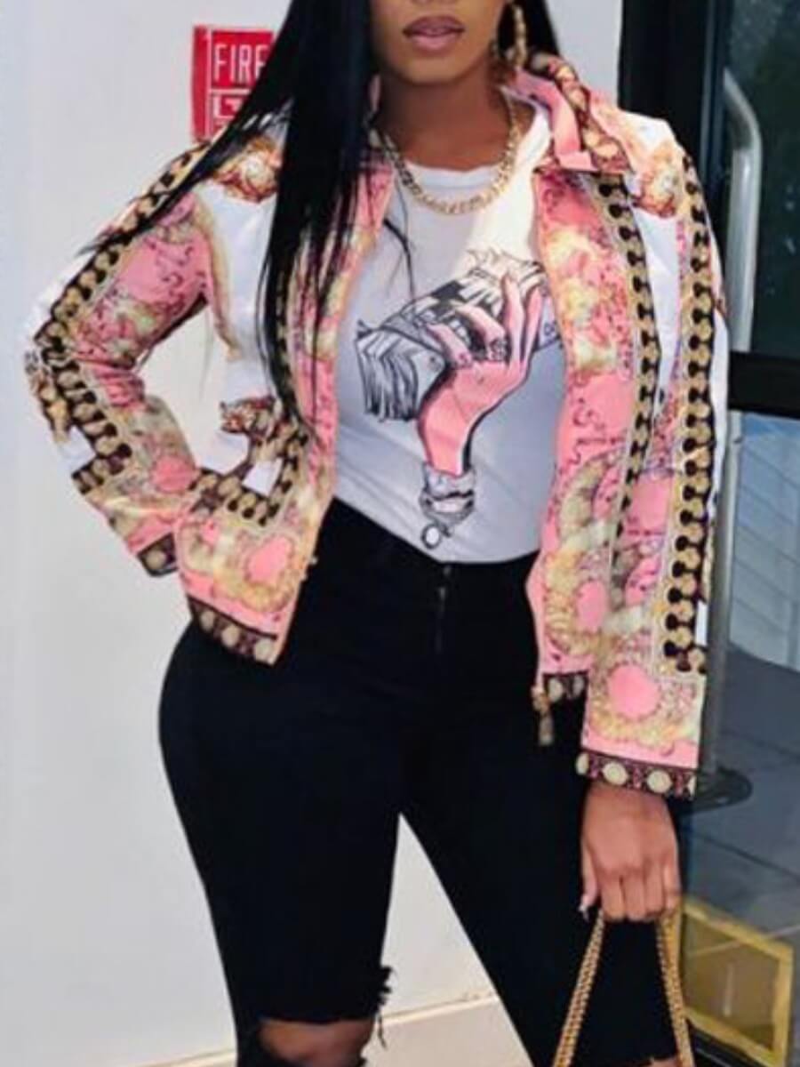 

Lovely Street Turndown Collar Print Multicolor Jacket, Multi