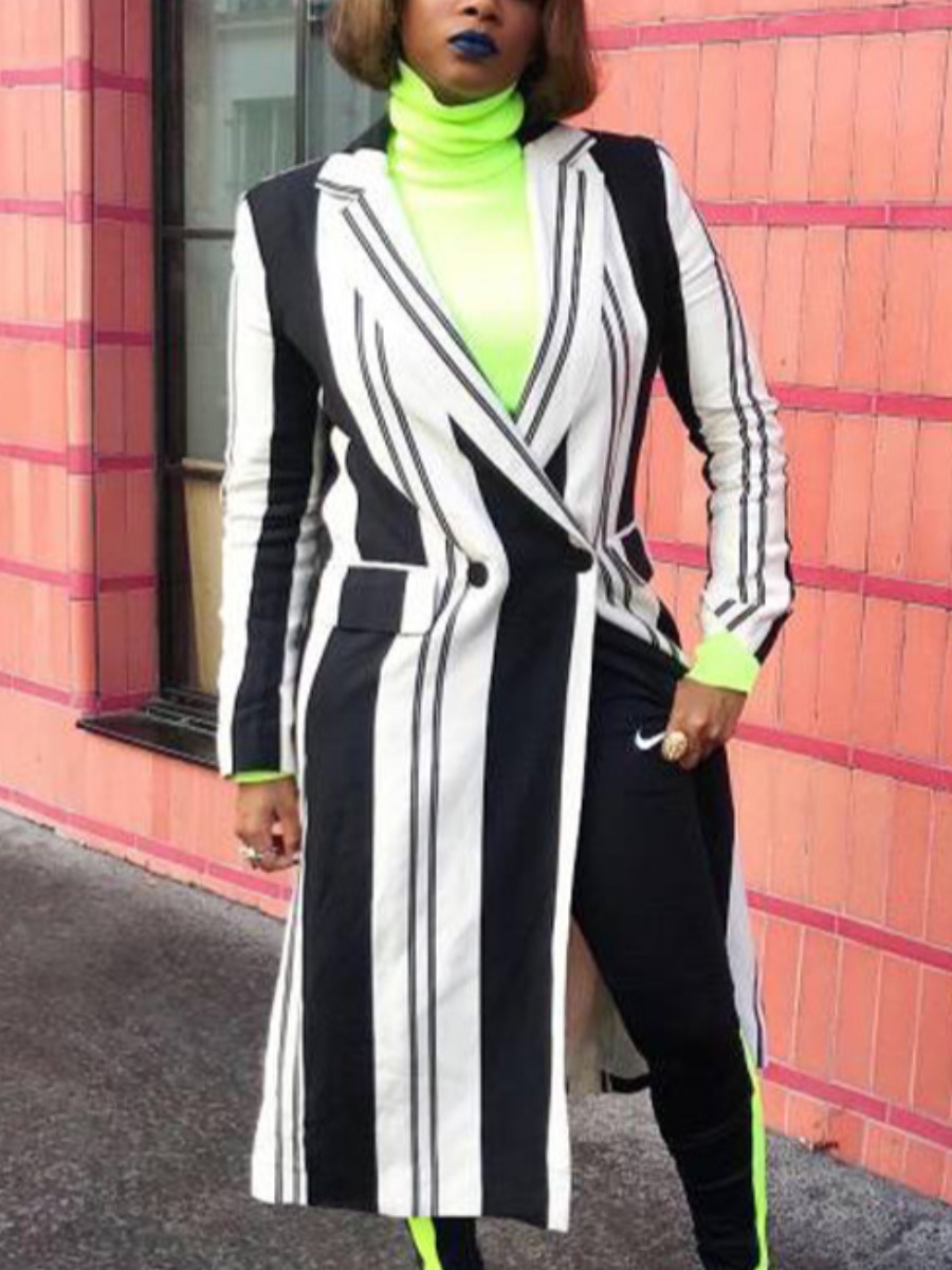 

lovely Stylish Turn-back Collar Striped Print Multicolor Blazer, Multi