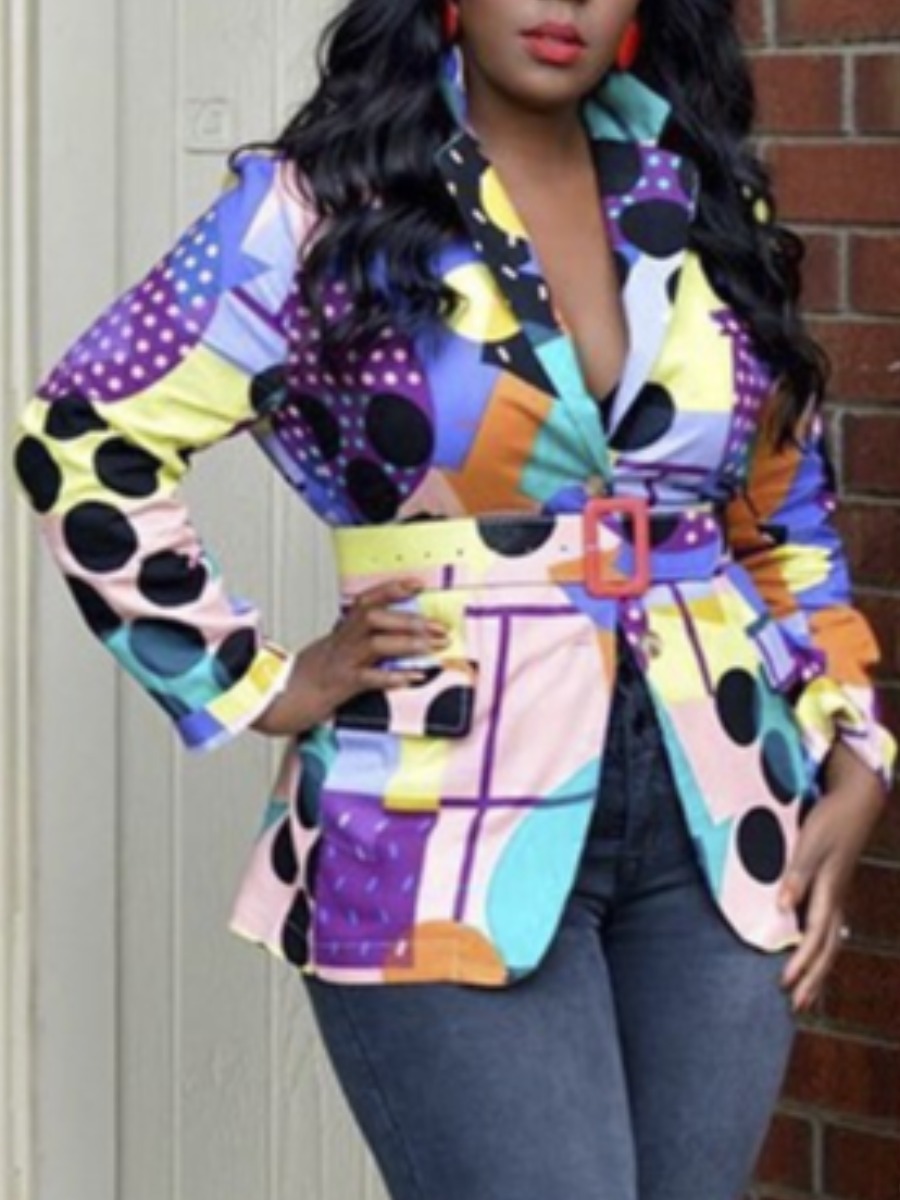 

lovely Trendy Turndown Collar Grid Print Multicolor Blazer, Multicolor lattices