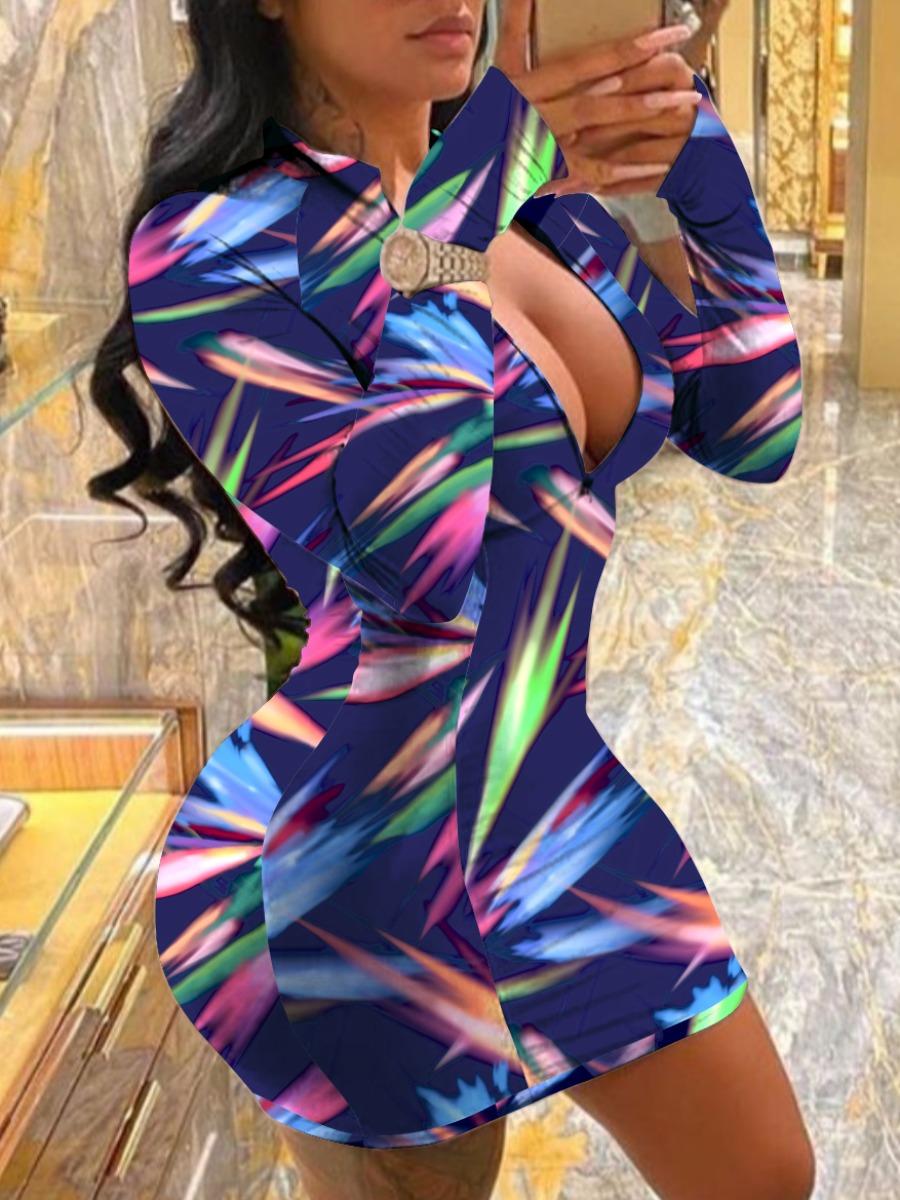 

LW V Neck Gradient Bodycon Dress, Blue