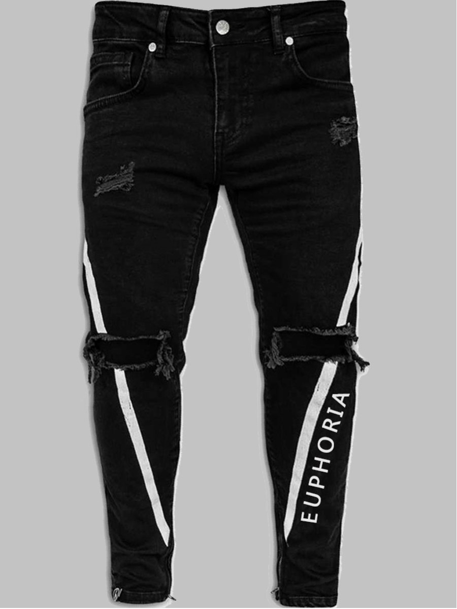 

lovely Street Patchwork Black Men Jeans