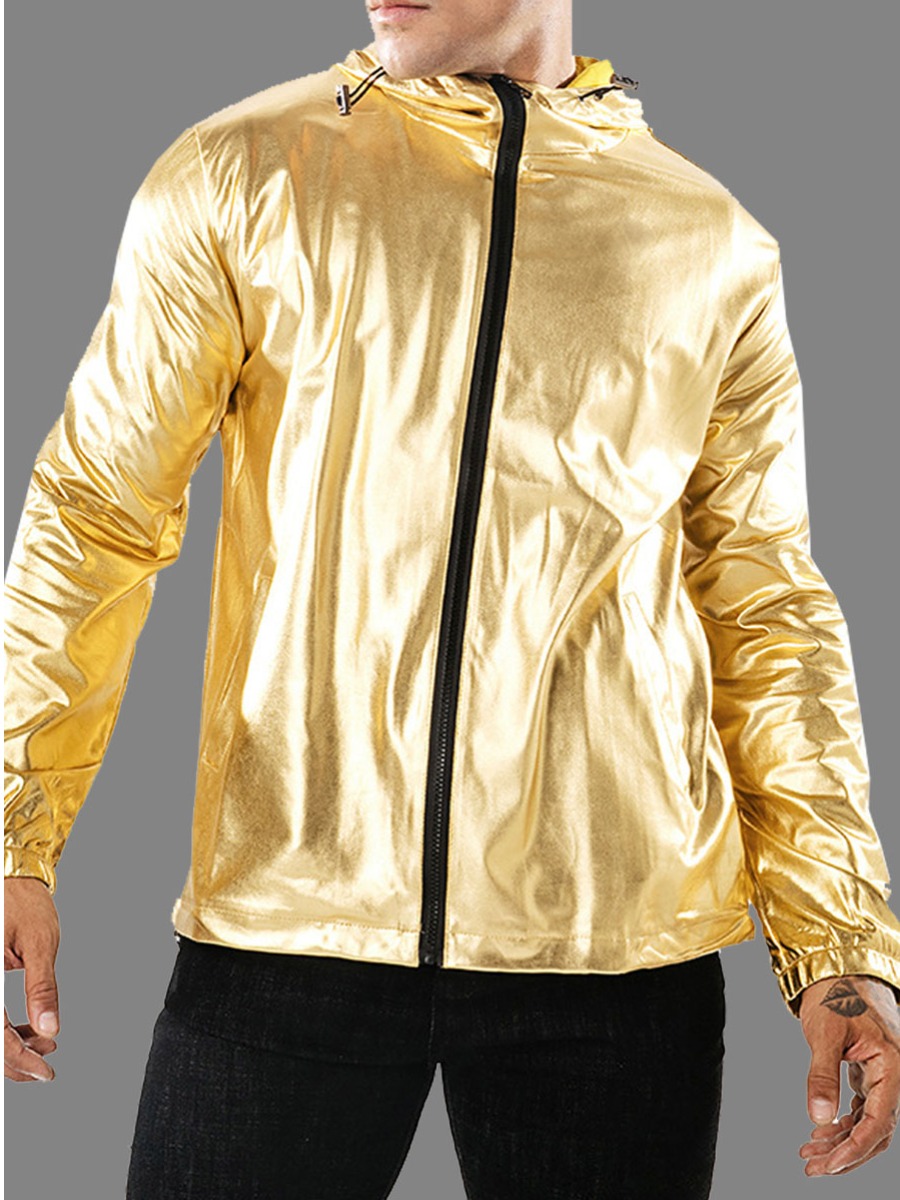 

lovely Casual Hooded Collar Zipper Design Yellow Men Jacket