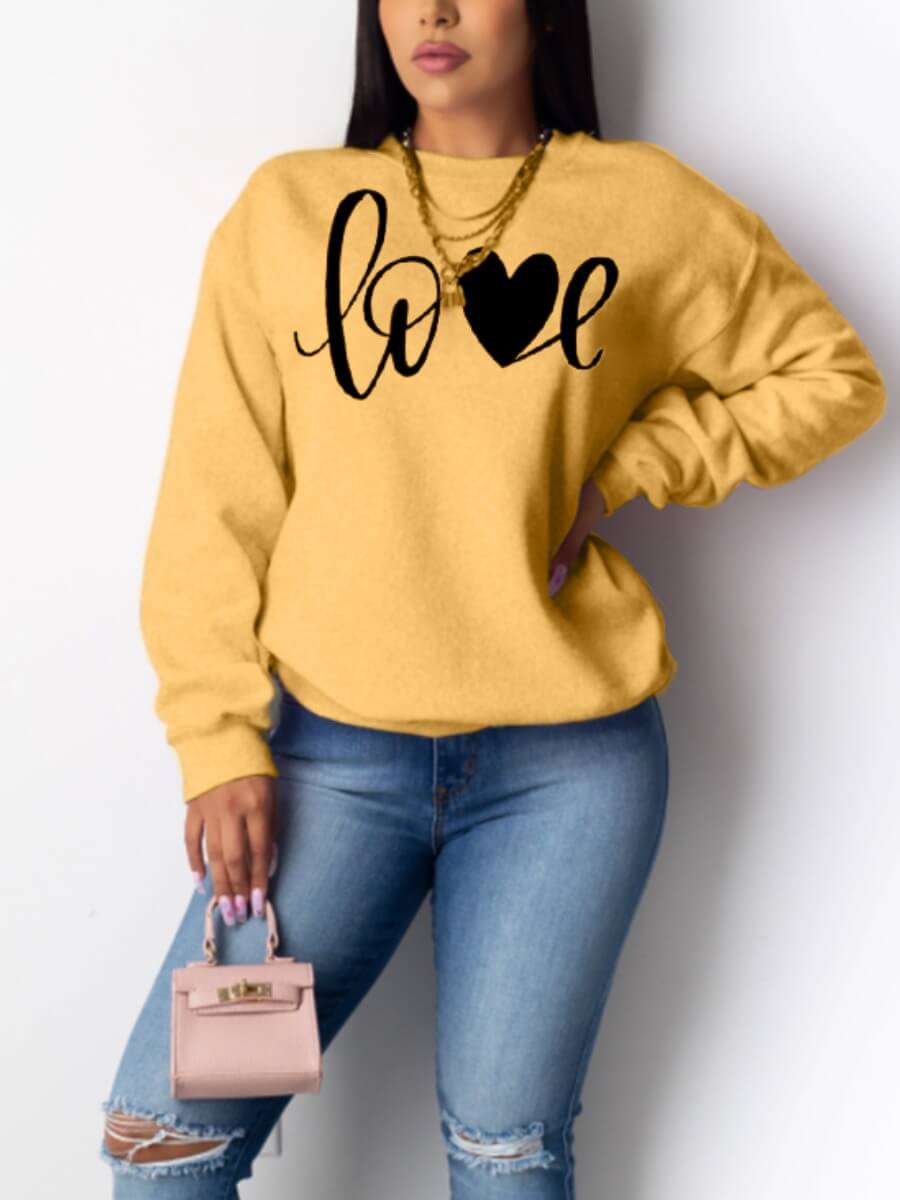 

Lovely Casual O Neck Letter Print Yellow Hoodie
