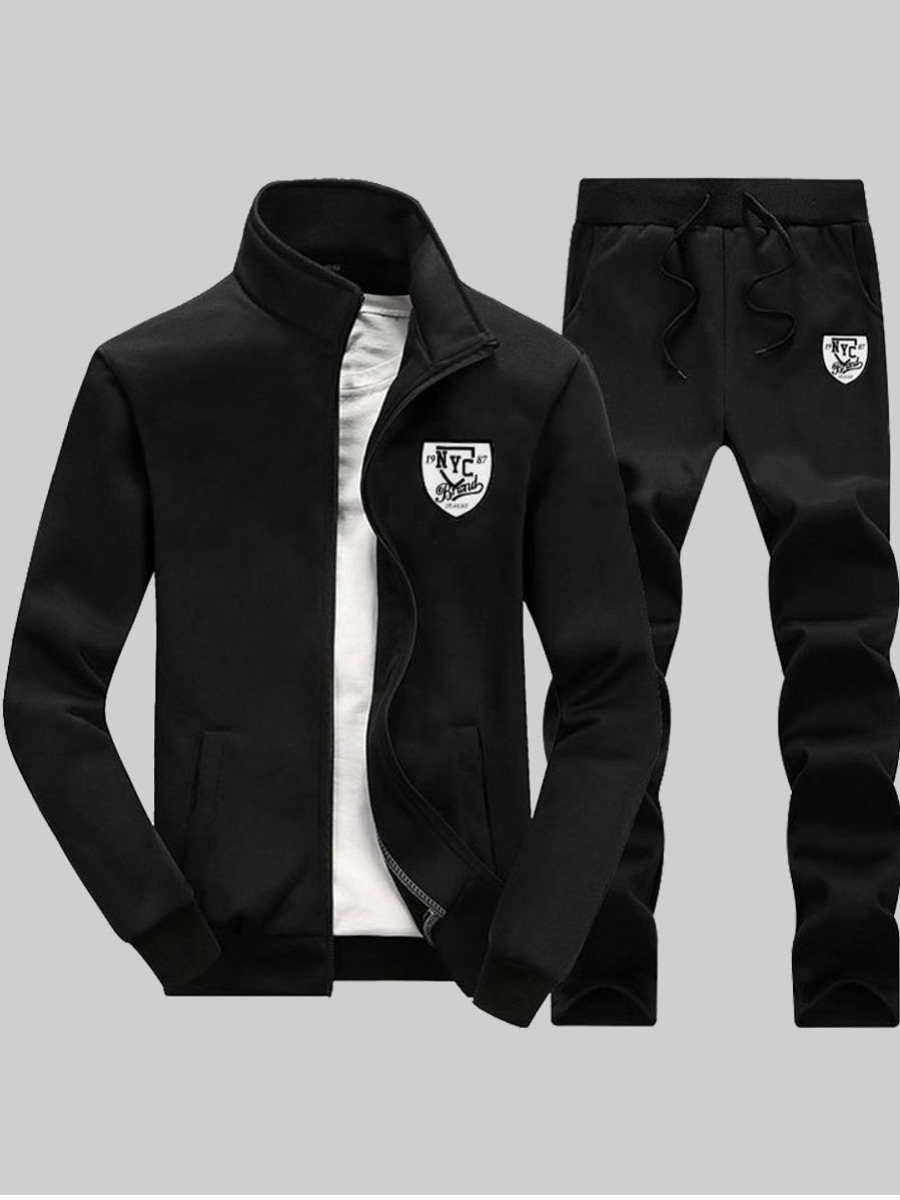

lovely Sportswear Zipper Design Black Men Two-piece Pants Set